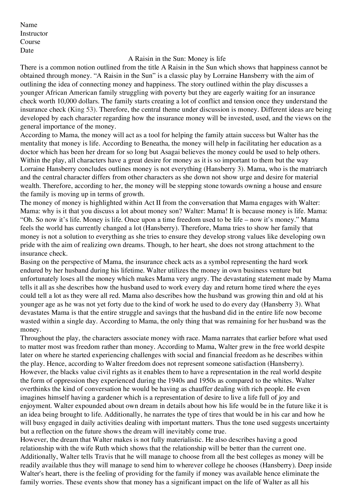 Preview image for A Raisin in the Sun: Money is life